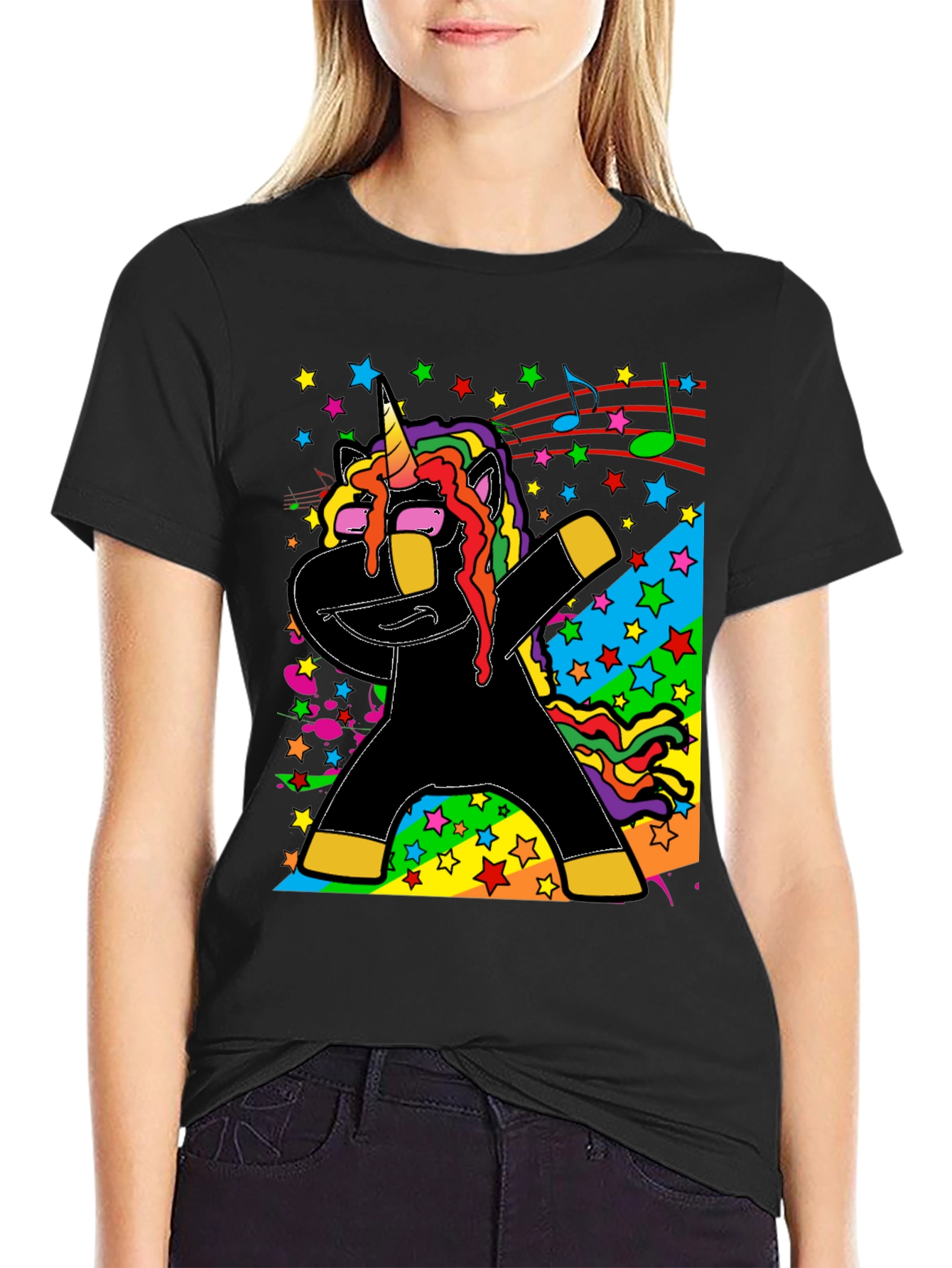 Dabbing Unicorn Black Graphic Tee