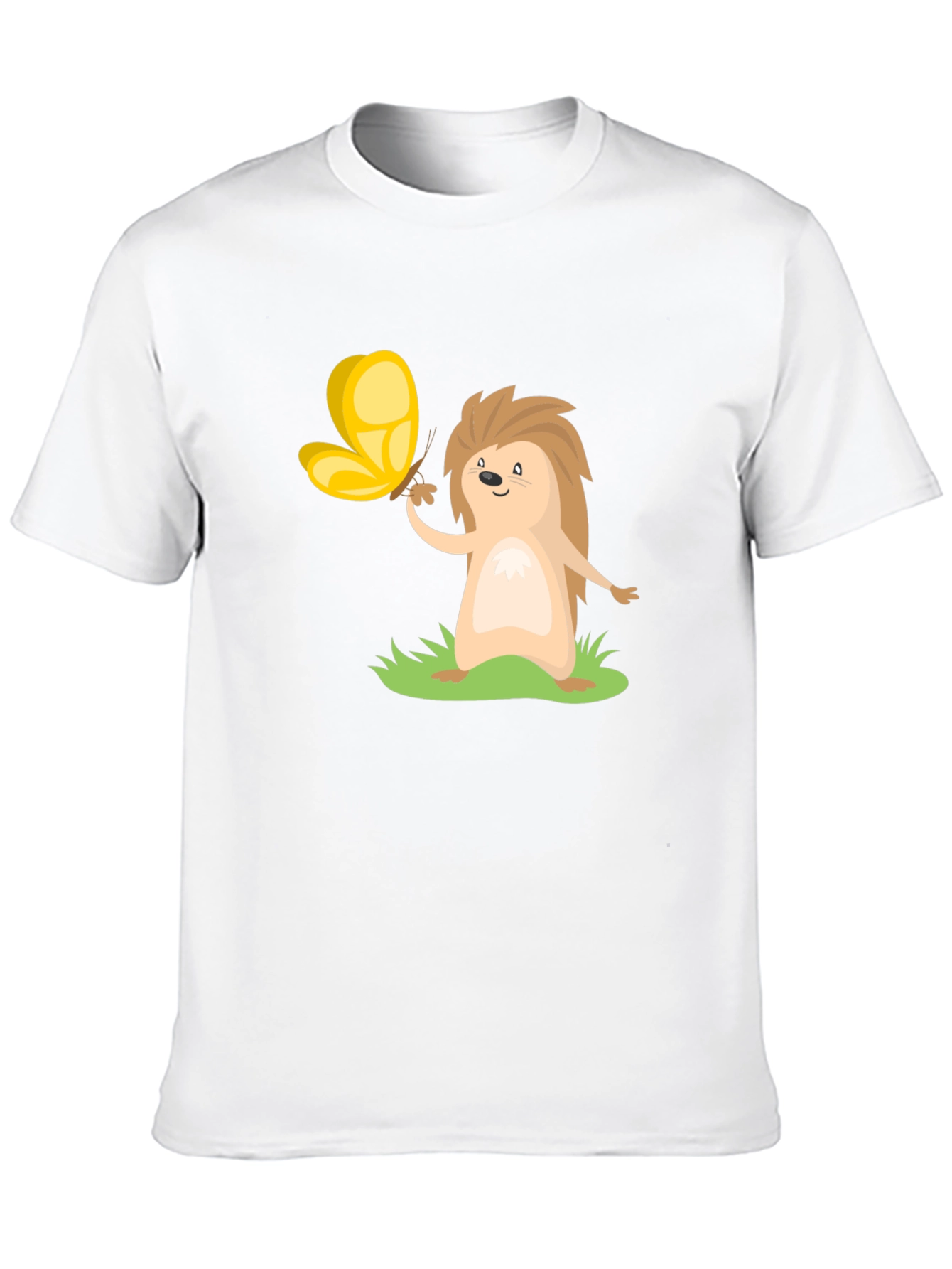 Cute Hedgehog & Butterfly Black T-Shirt