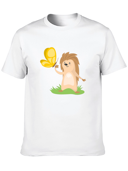 Cute Hedgehog & Butterfly Black T-Shirt