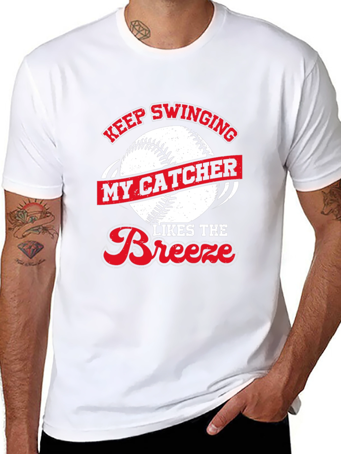 Keep Swinging Baseball Catcher Novelty T-Shirt