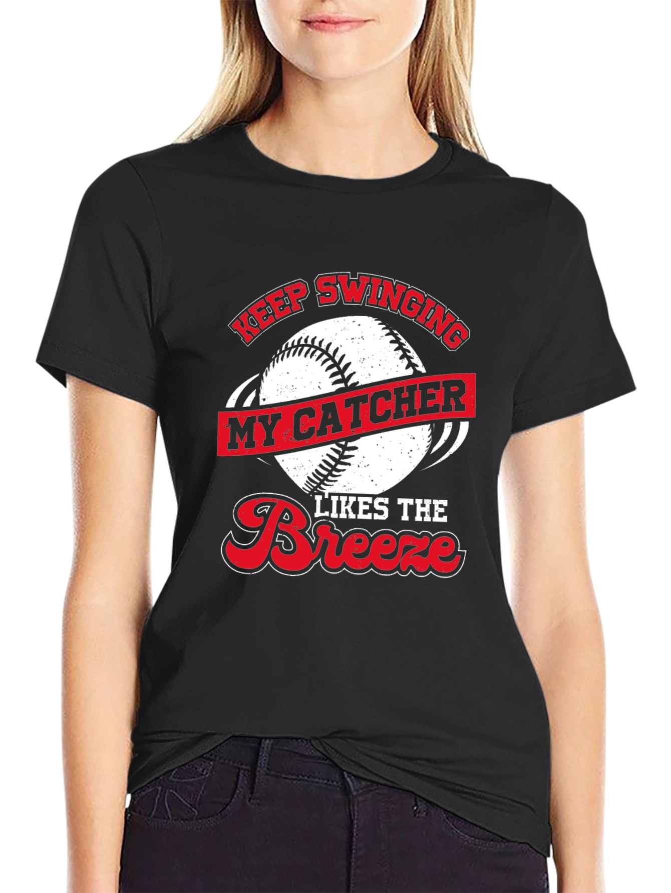 Keep Swinging Baseball Catcher Novelty T-Shirt