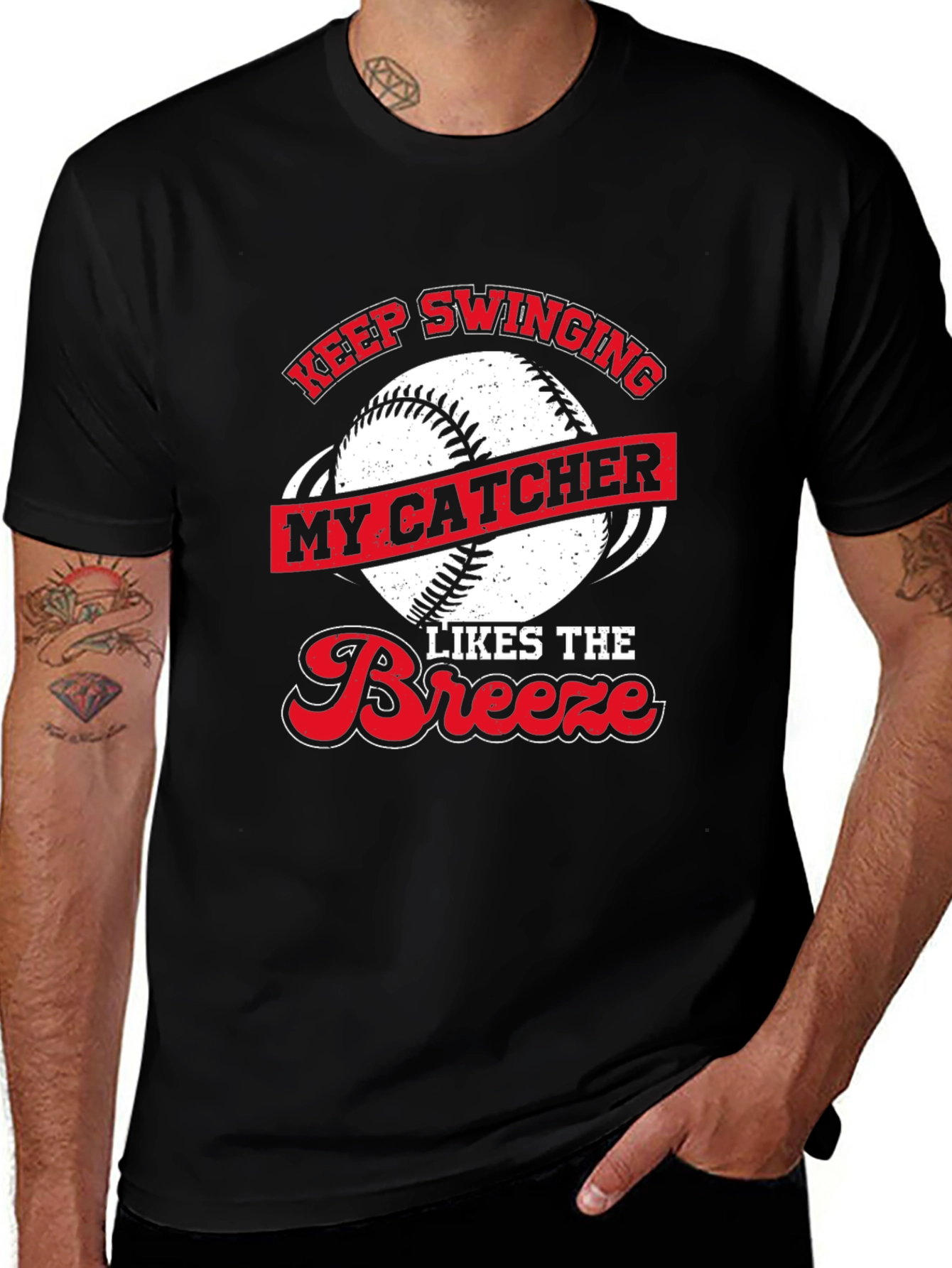 Keep Swinging Baseball Catcher Novelty T-Shirt