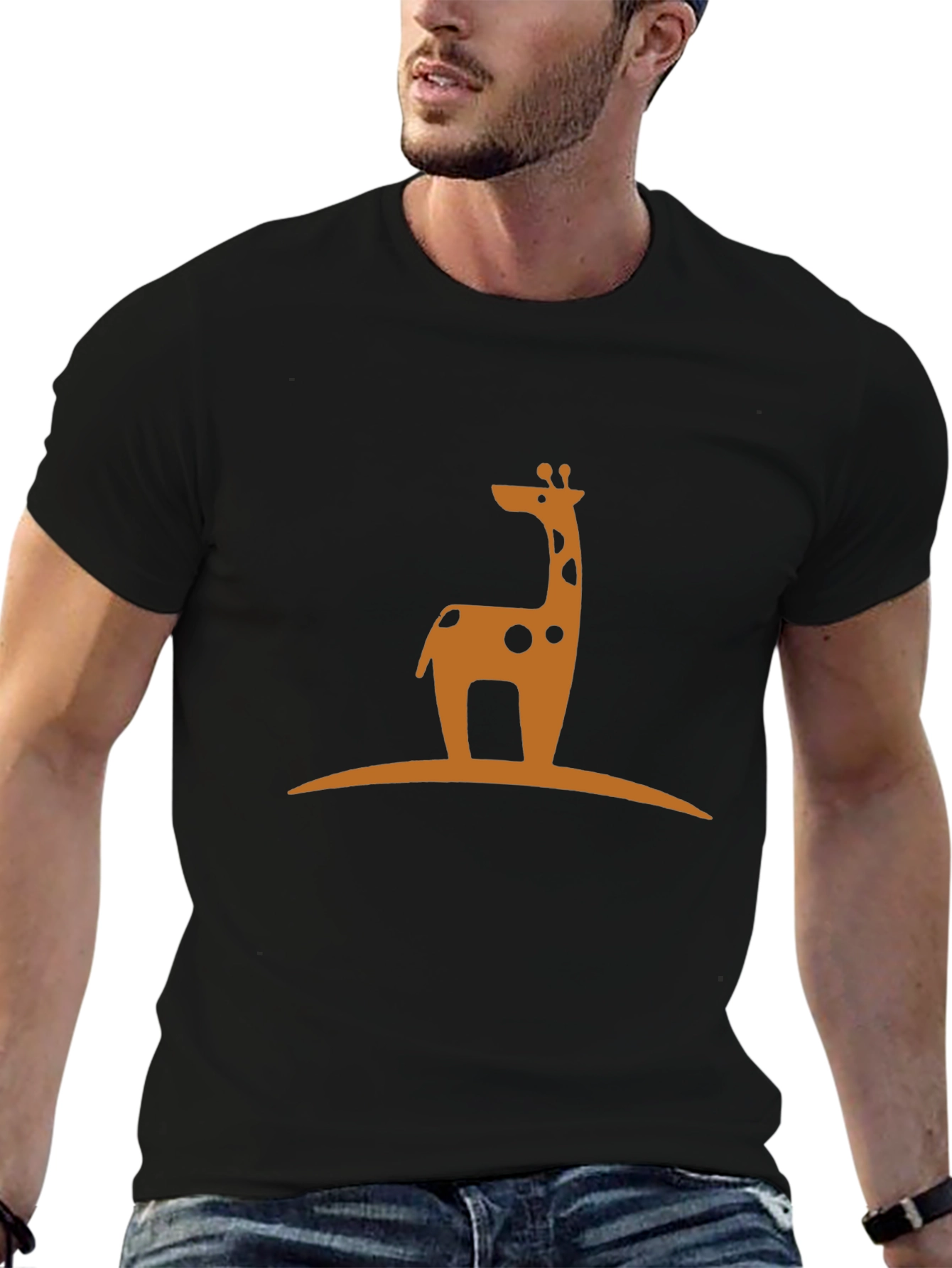 Giraffe Silhouette Graphic T-Shirt - Black