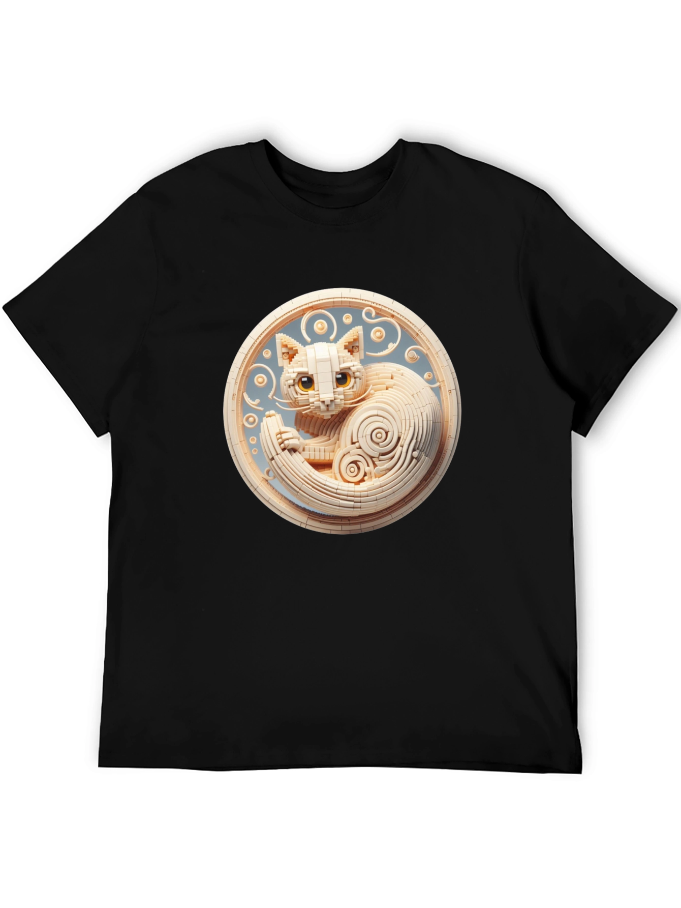 Black T-Shirt with 3D Cat Design