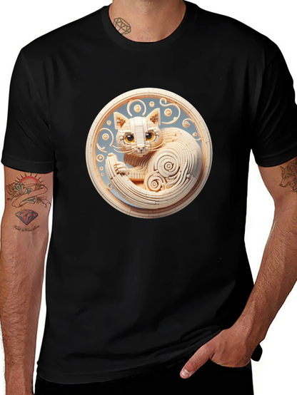 Black T-Shirt with 3D Cat Design