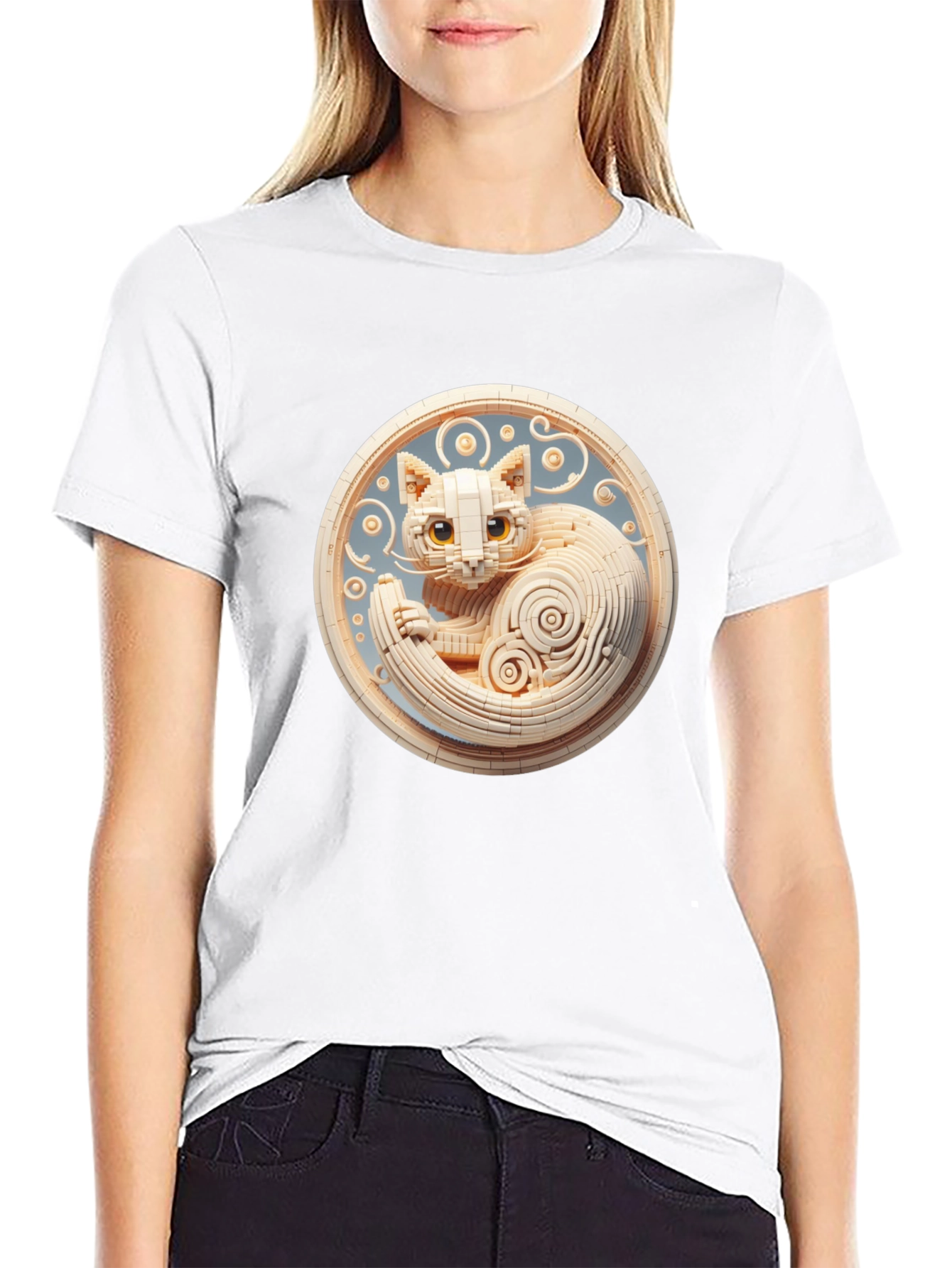 Black T-Shirt with 3D Cat Design