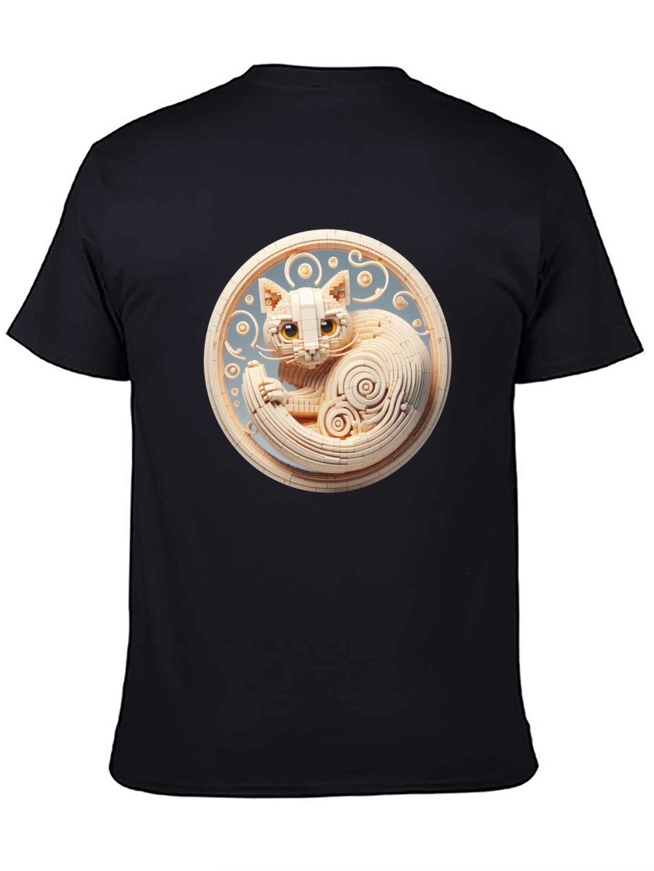 Black T-Shirt with 3D Cat Design