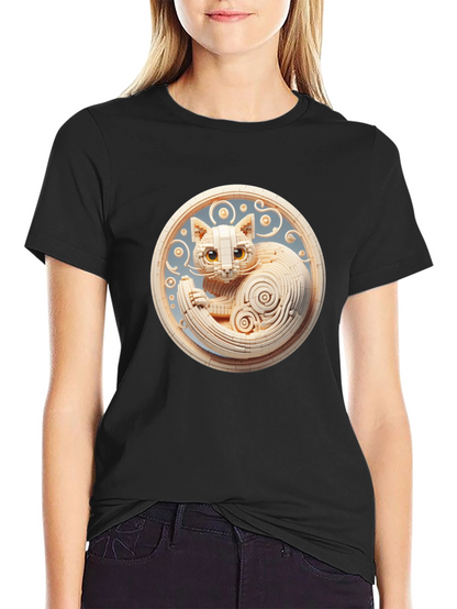 Black T-Shirt with 3D Cat Design