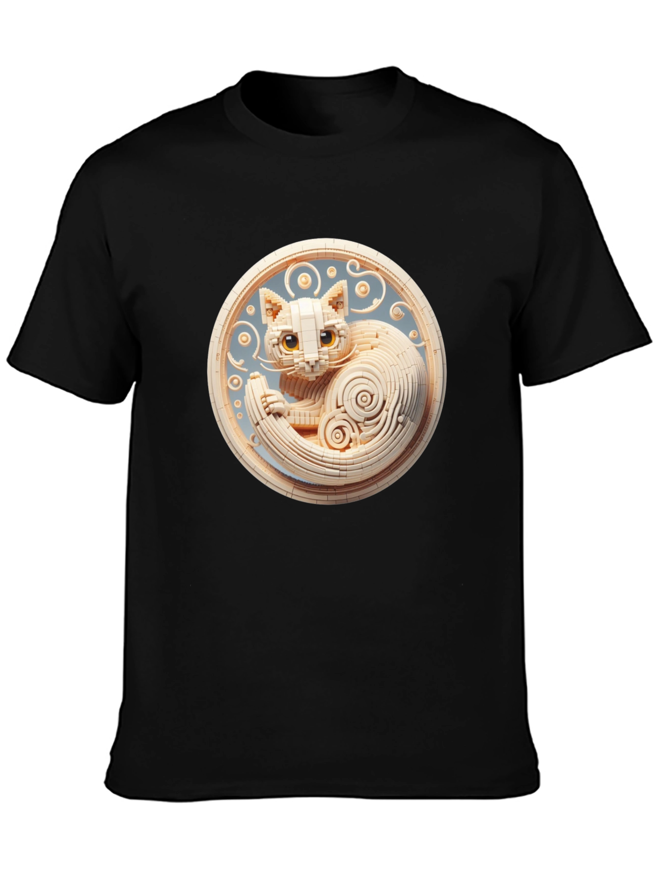 Black T-Shirt with 3D Cat Design