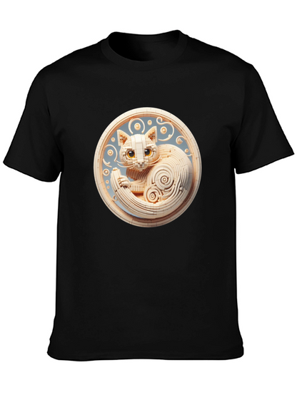 Black T-Shirt with 3D Cat Design