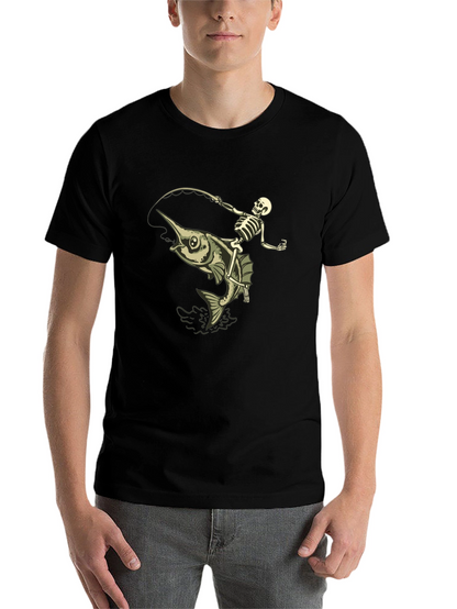 Skeleton Fishing Marlin T-Shirt - Black Cotton
