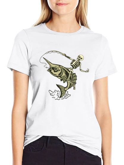 Skeleton Fishing Marlin T-Shirt - Black Cotton