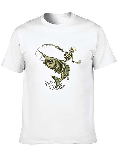 Skeleton Fishing Marlin T-Shirt - Black Cotton