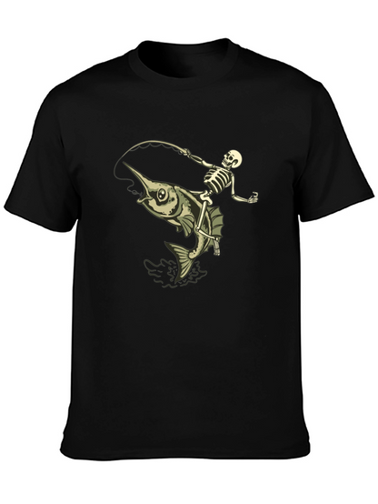 Skeleton Fishing Marlin T-Shirt - Black Cotton