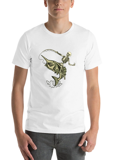 Skeleton Fishing Marlin T-Shirt - Black Cotton