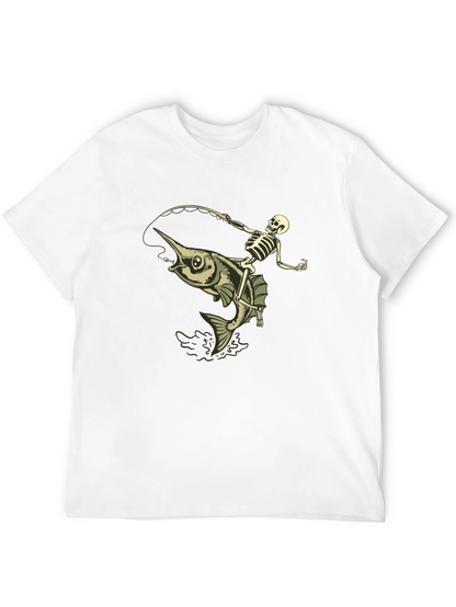 Skeleton Fishing Marlin T-Shirt - Black Cotton