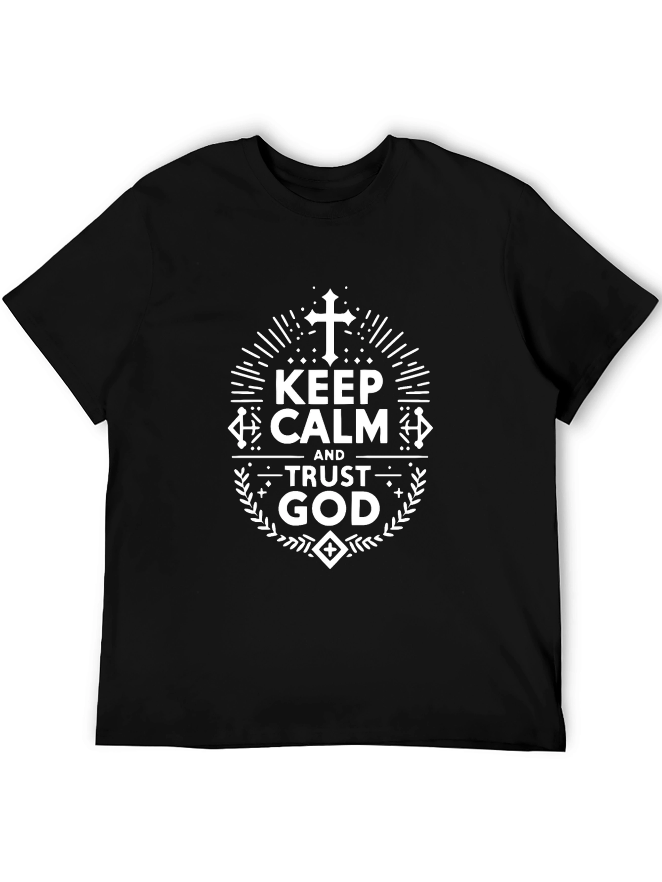 Keep Calm Trust God Black Graphic T-Shirt