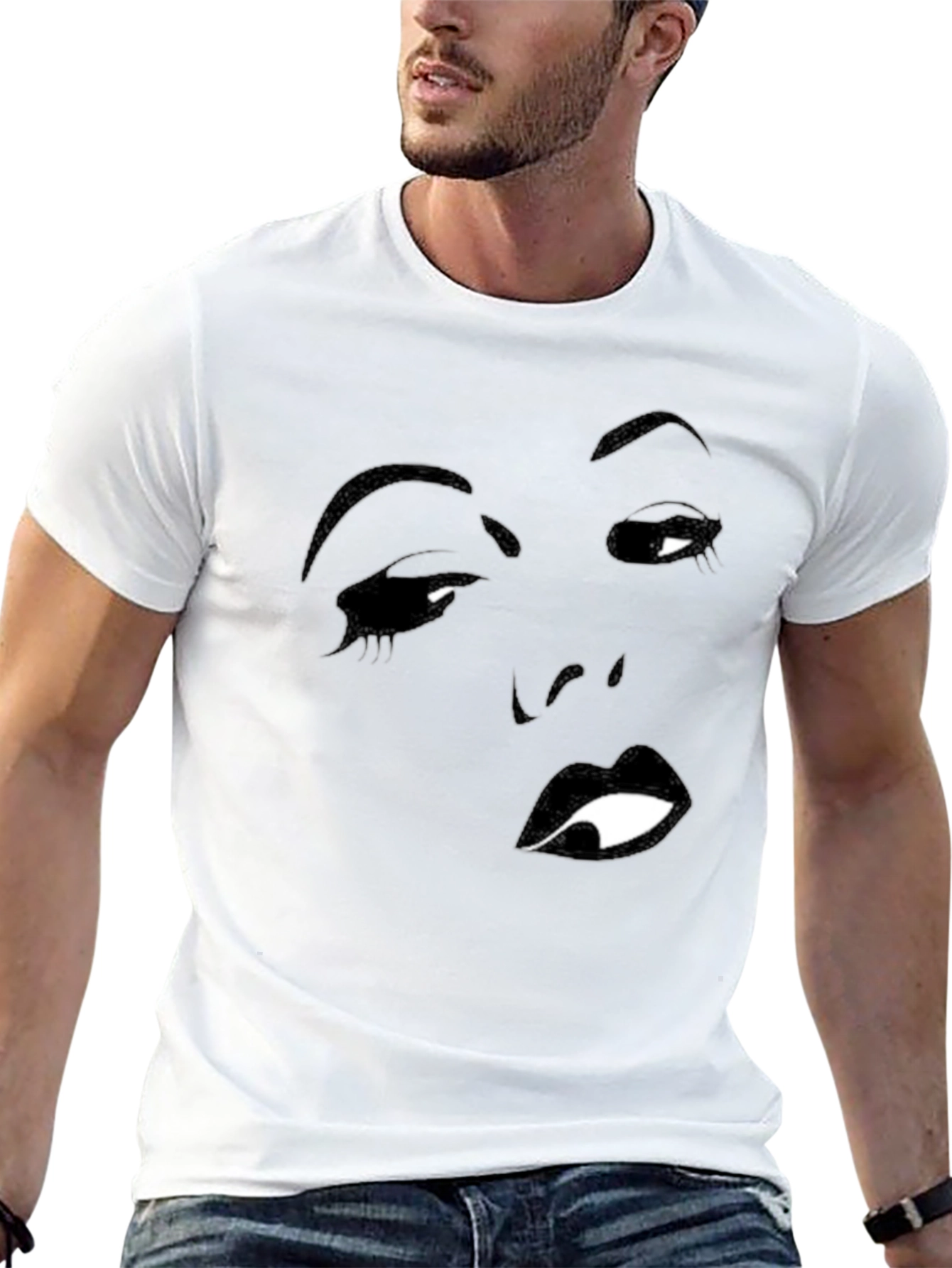 Black T-Shirt with Face Silhouette Graphic