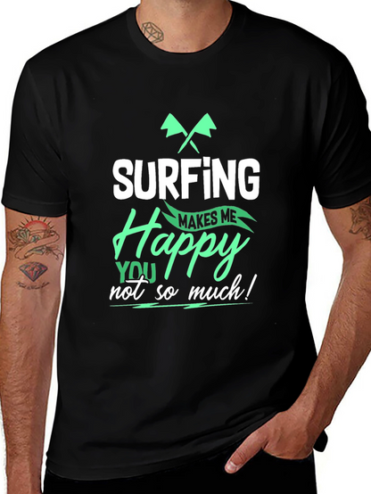 Surfing Makes Me Happy T-Shirt - Black