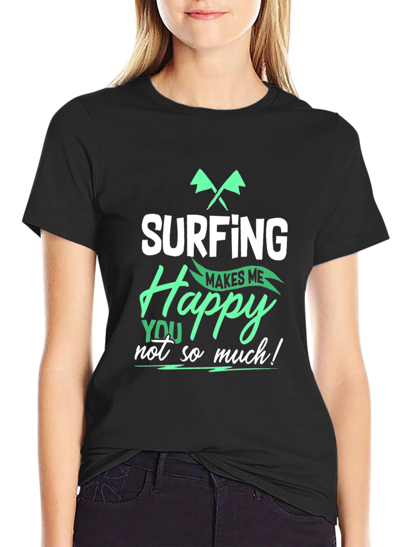 Surfing Makes Me Happy T-Shirt - Black