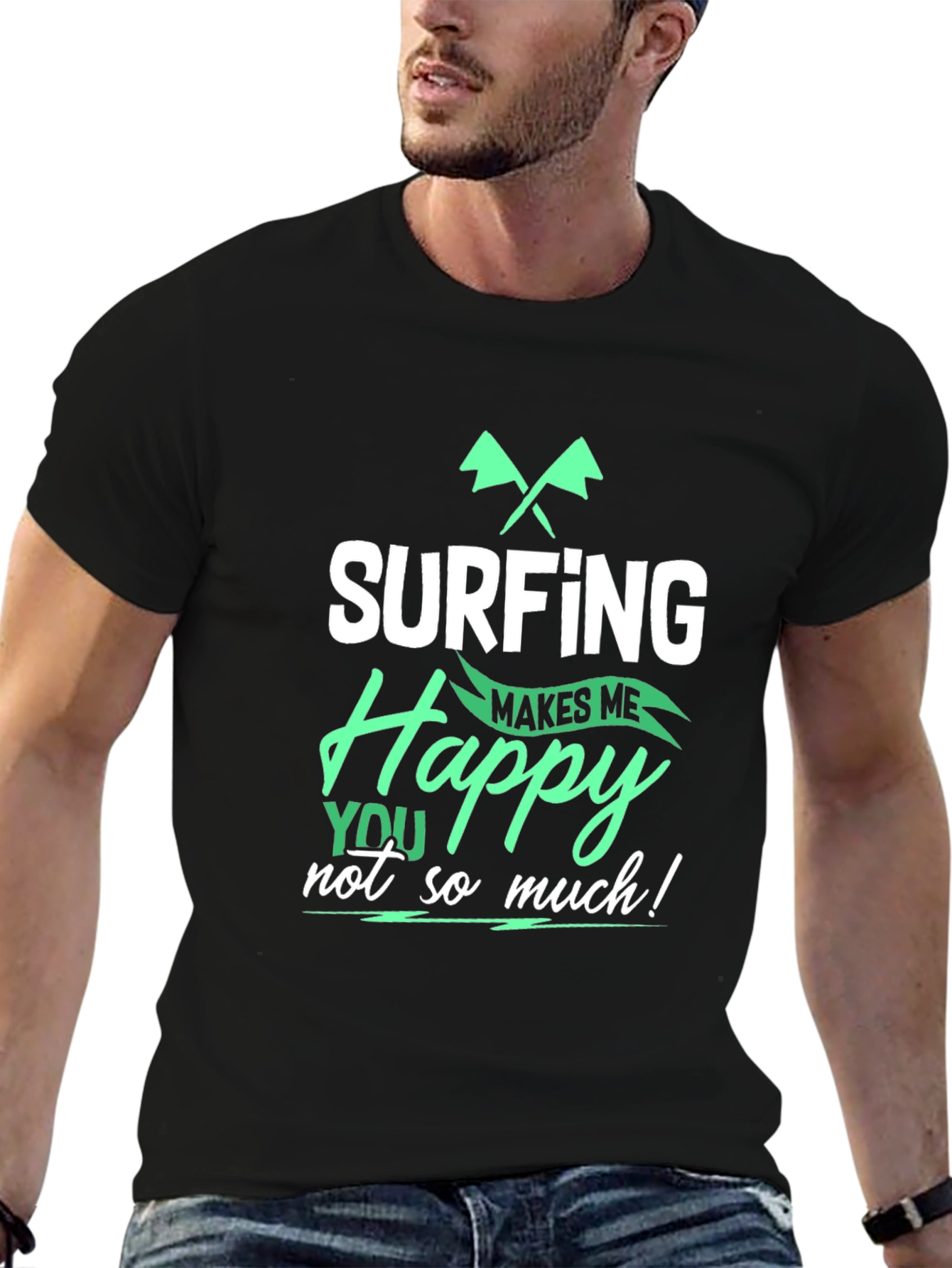 Surfing Makes Me Happy T-Shirt - Black