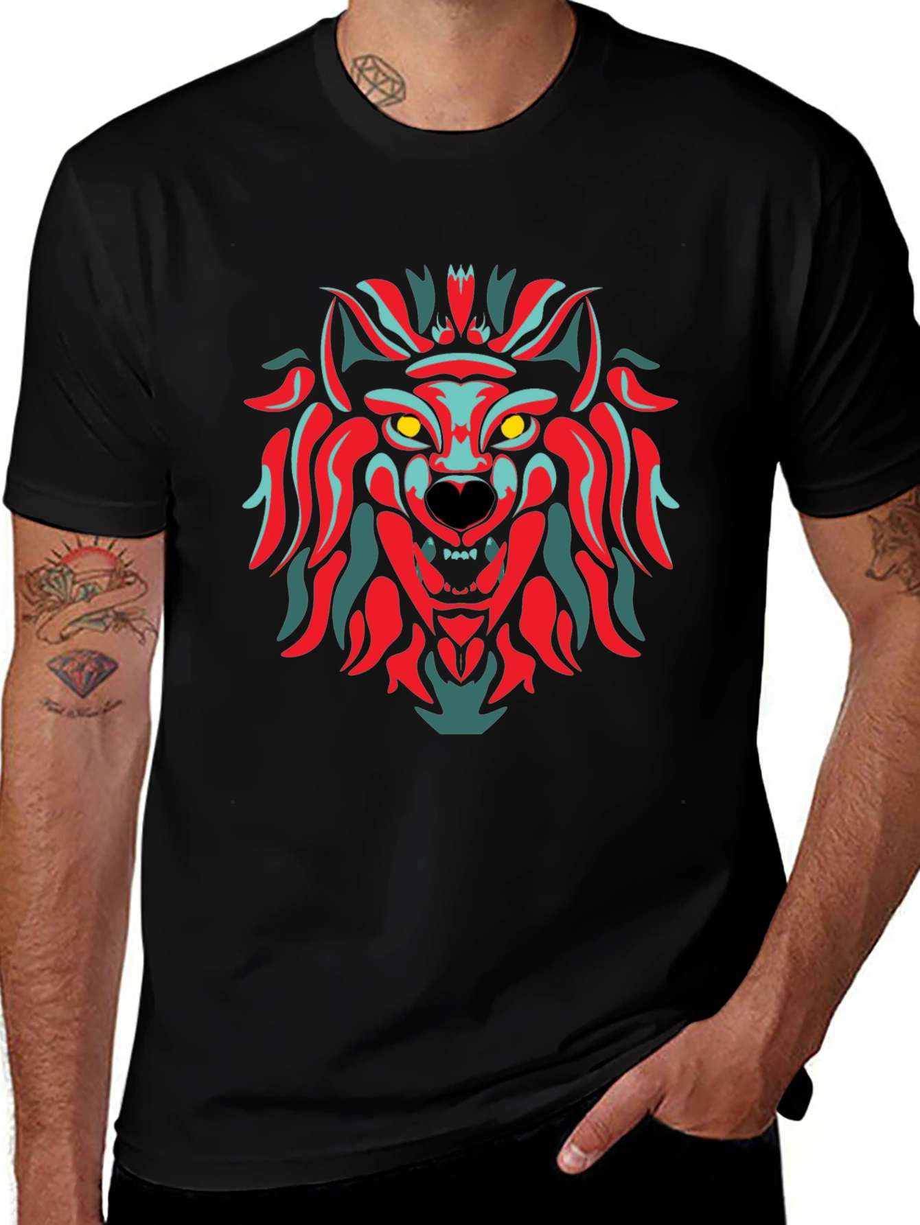 Bold Wolf Graphic Tee - Stylish Mens Black T-Shirt