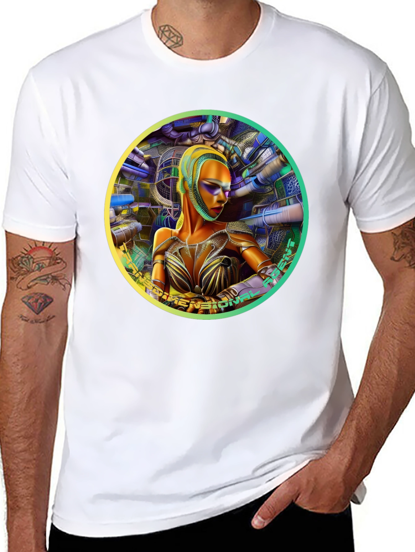 Futuristic Woman Graphic Tee - Dimensional Art Shirt