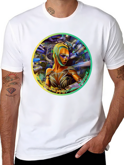 Futuristic Woman Graphic Tee - Dimensional Art Shirt