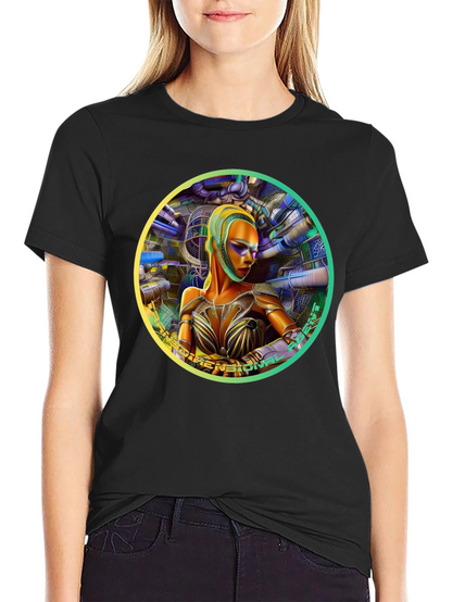 Futuristic Woman Graphic Tee - Dimensional Art Shirt