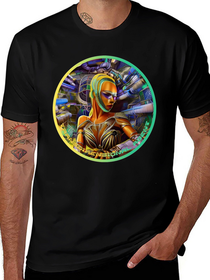 Futuristic Woman Graphic Tee - Dimensional Art Shirt