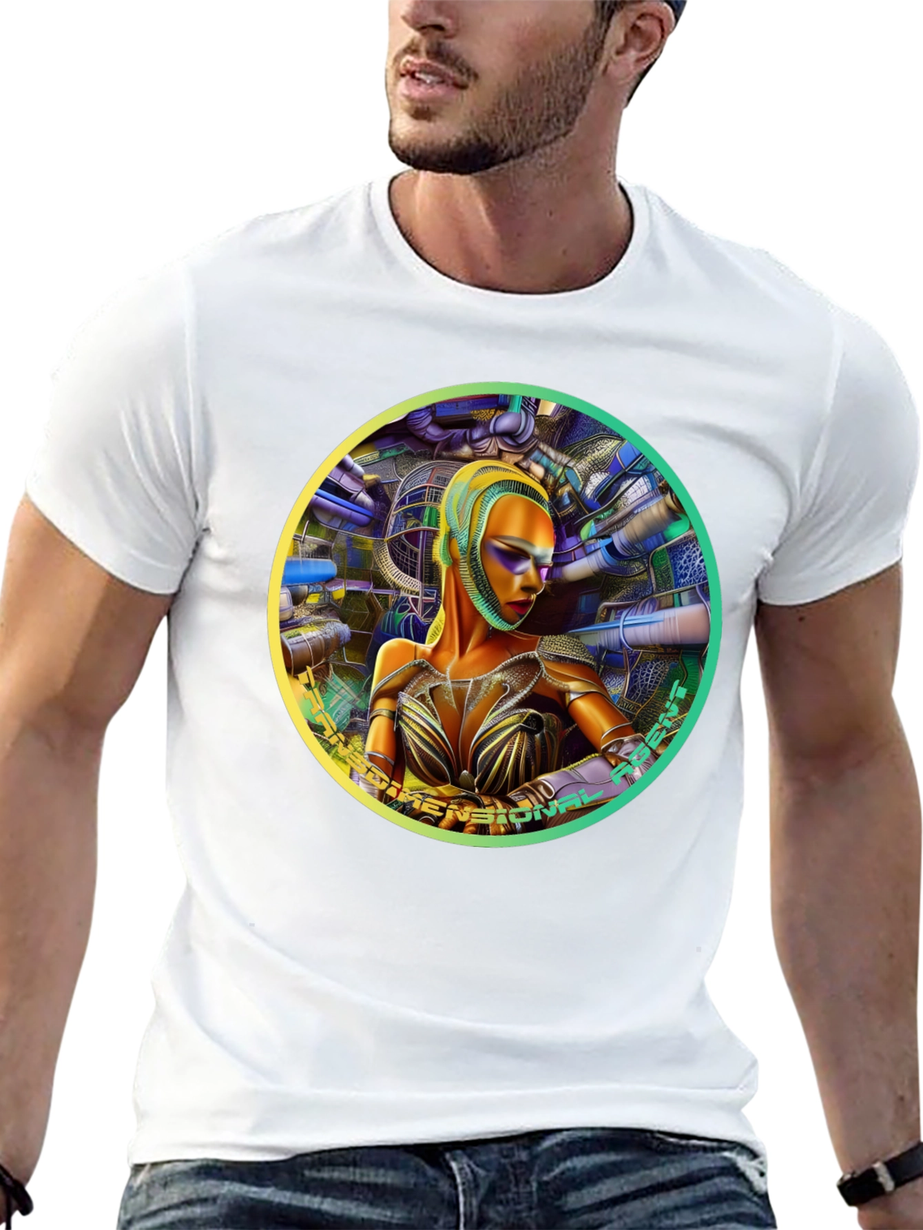 Futuristic Woman Graphic Tee - Dimensional Art Shirt