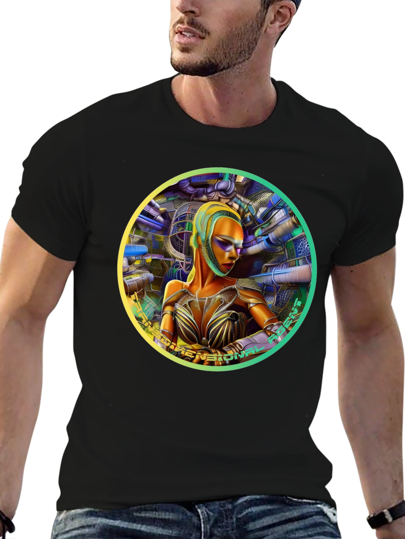 Futuristic Woman Graphic Tee - Dimensional Art Shirt