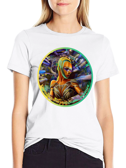 Futuristic Woman Graphic Tee - Dimensional Art Shirt