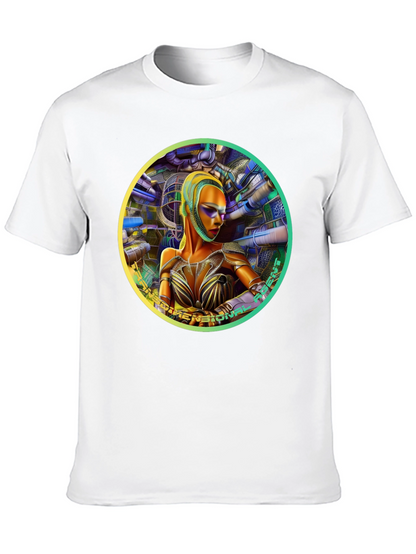 Futuristic Woman Graphic Tee - Dimensional Art Shirt