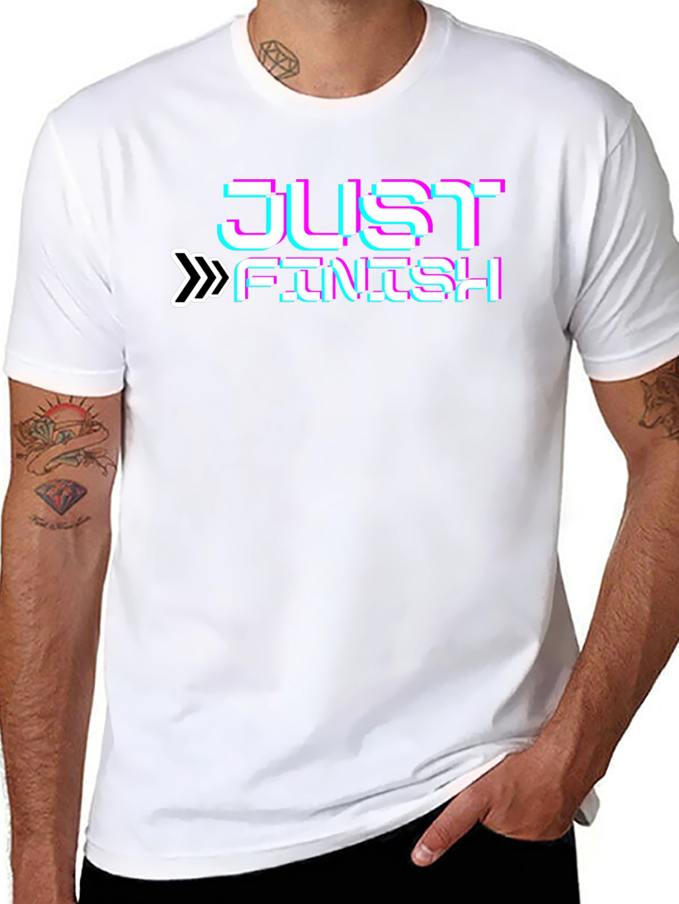 Just Finish Glitch Style Black T-Shirt