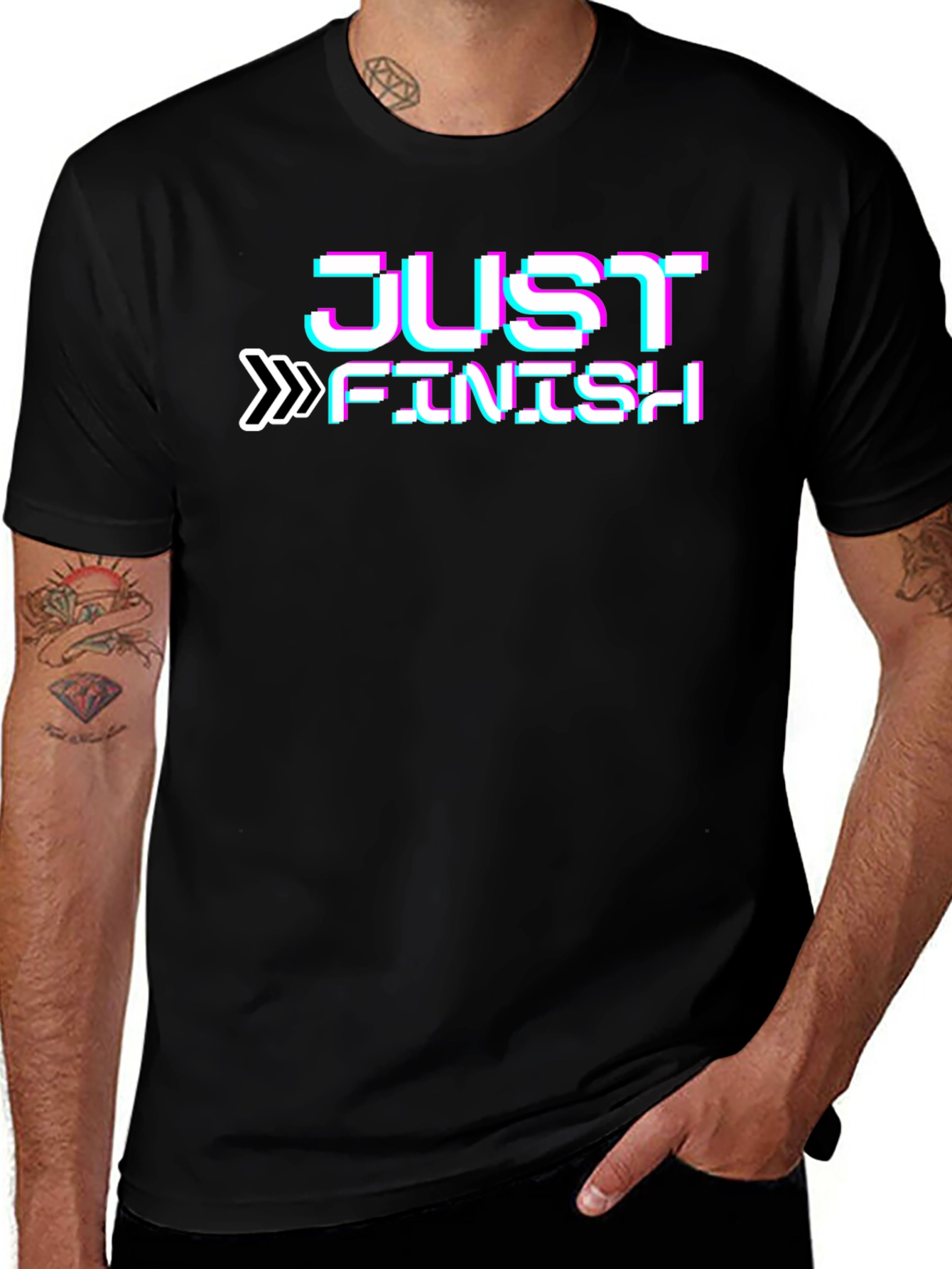 Just Finish Glitch Style Black T-Shirt