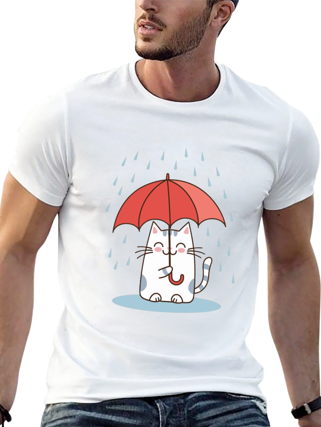 Cute Cat Under Umbrella T-Shirt