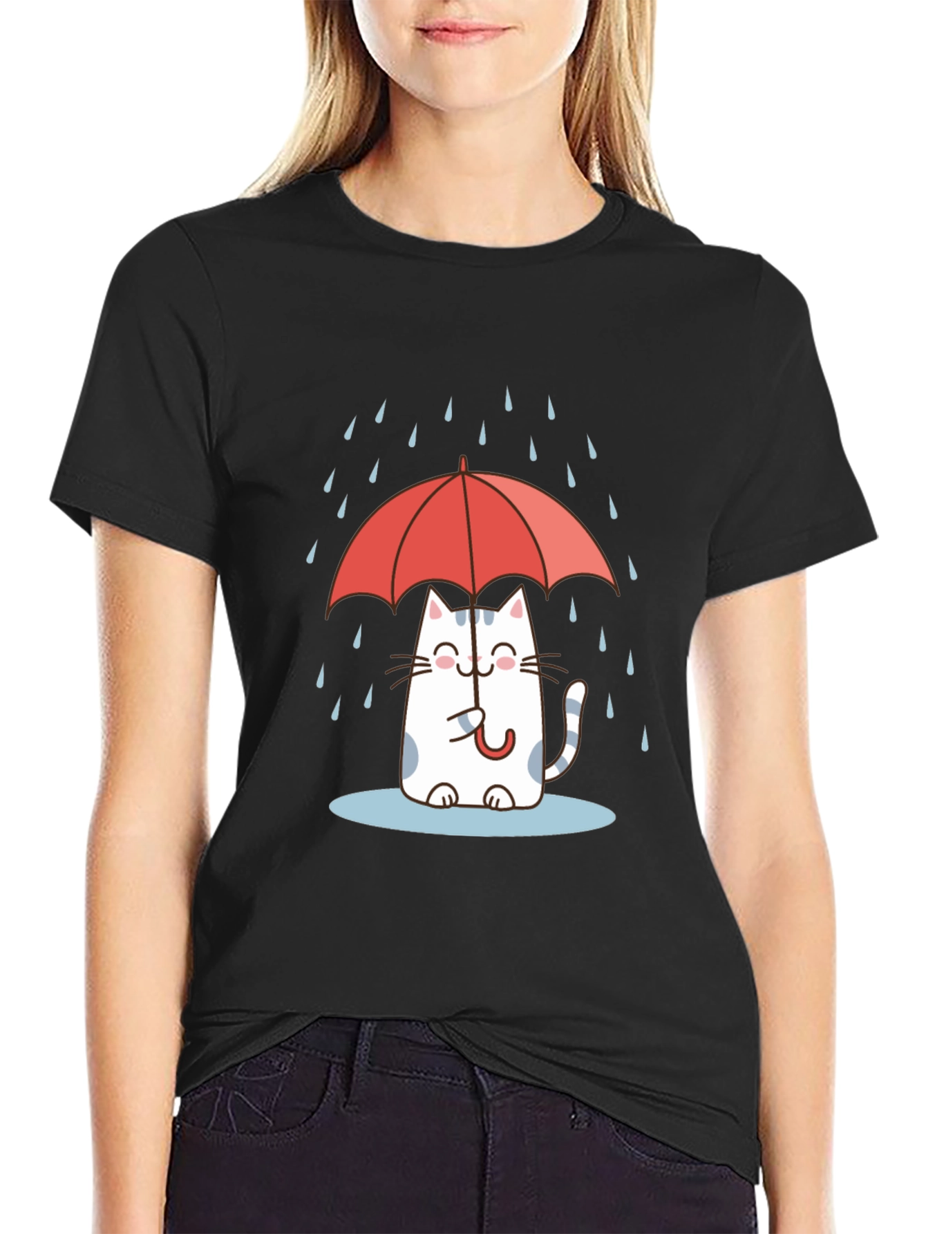 Cute Cat Under Umbrella T-Shirt