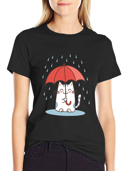 Cute Cat Under Umbrella T-Shirt
