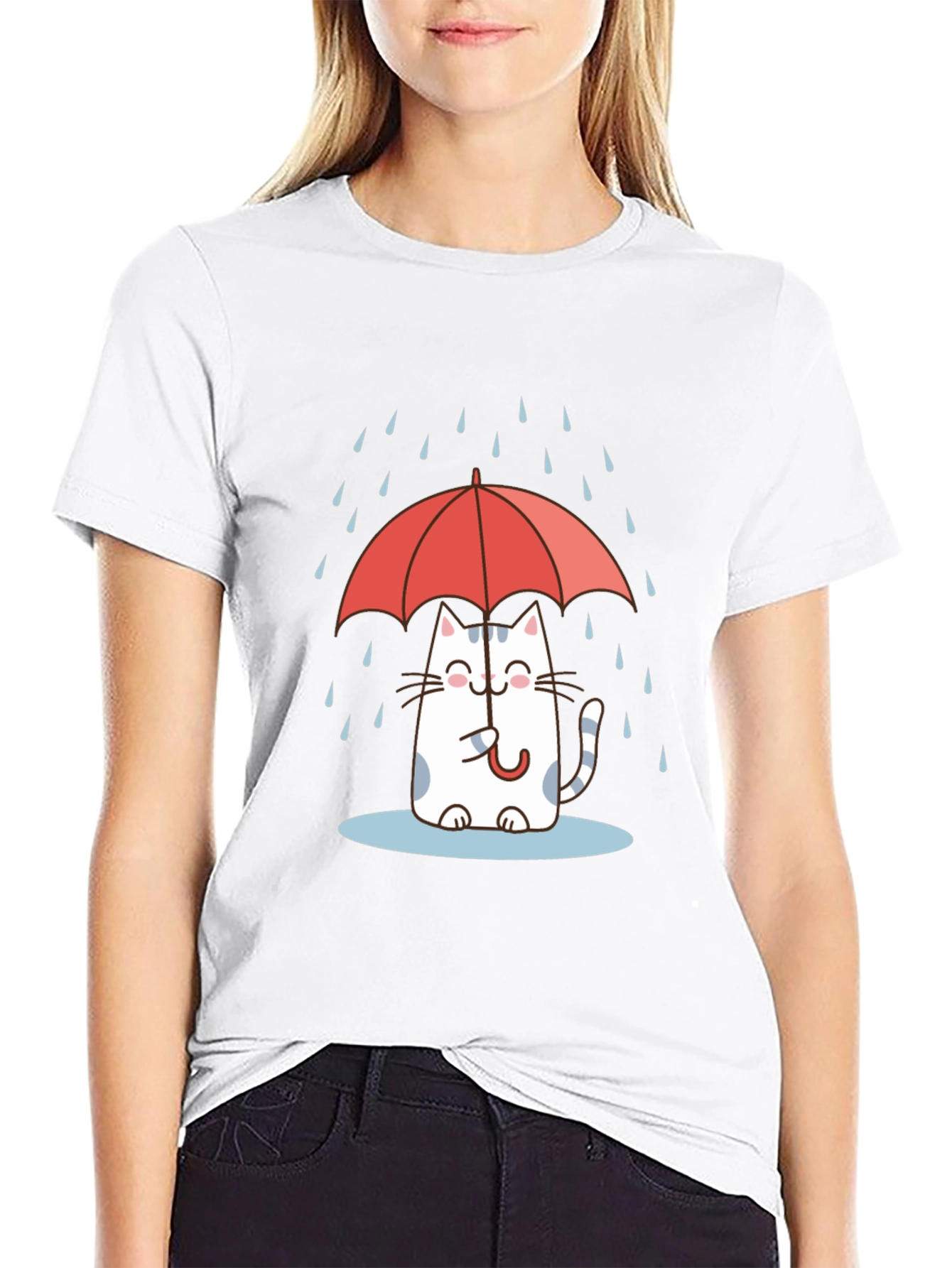 Cute Cat Under Umbrella T-Shirt