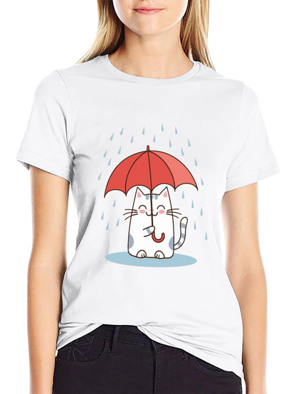 Cute Cat Under Umbrella T-Shirt