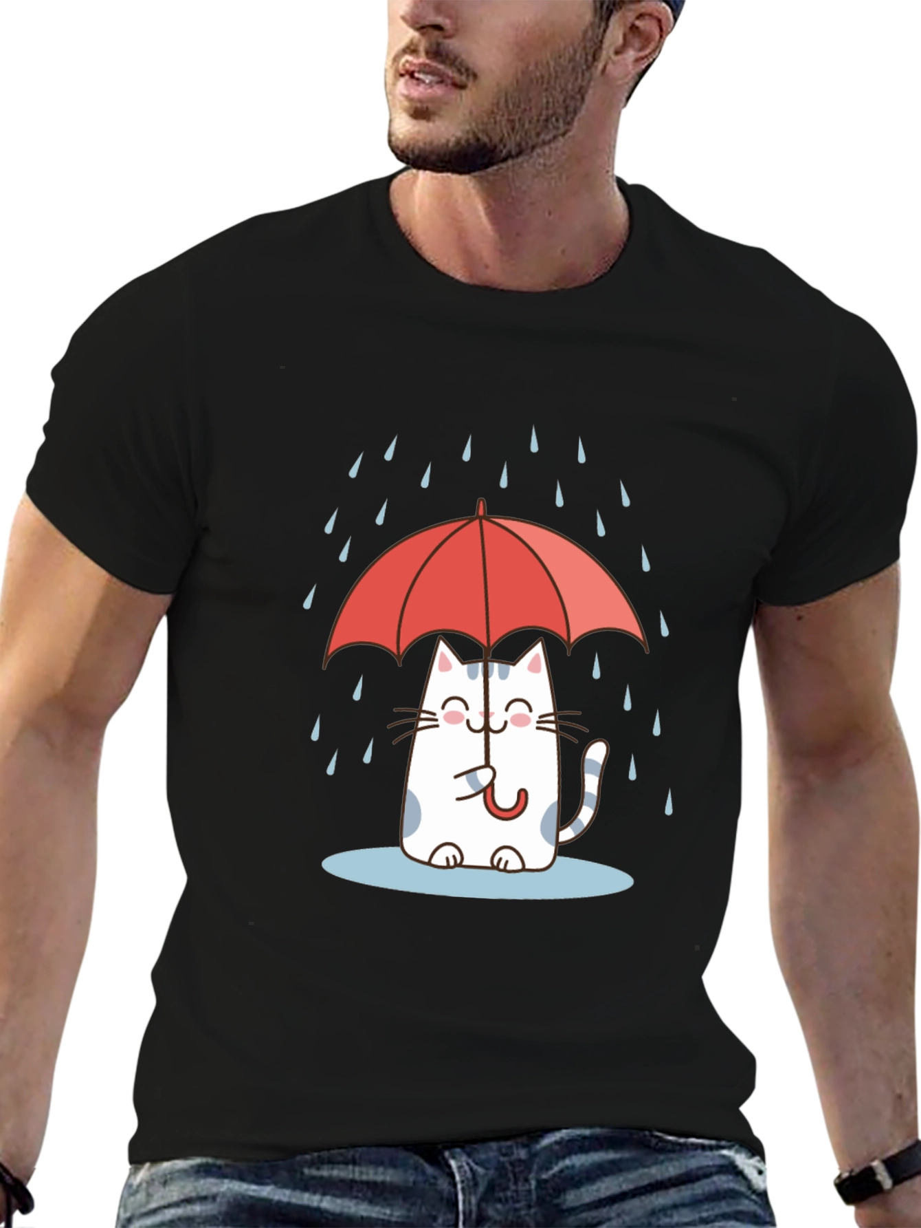 Cute Cat Under Umbrella T-Shirt