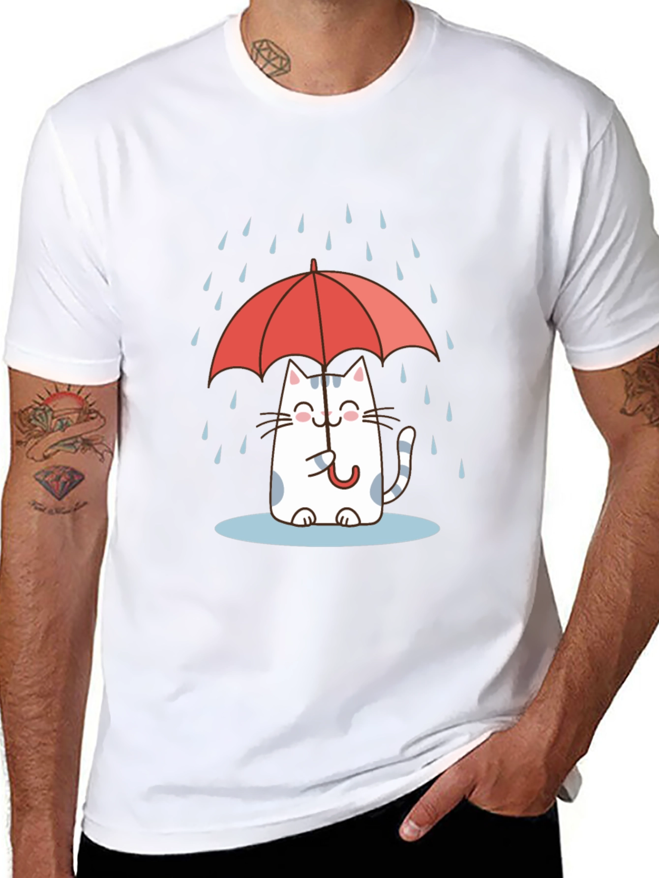 Cute Cat Under Umbrella T-Shirt