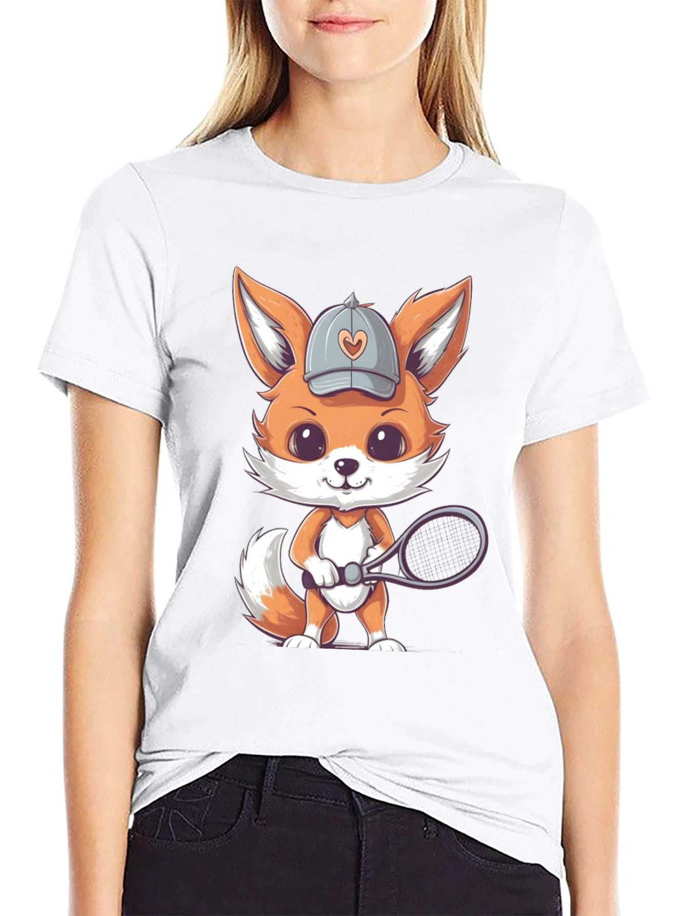 Cute Fox Tennis Player Graphic Tee