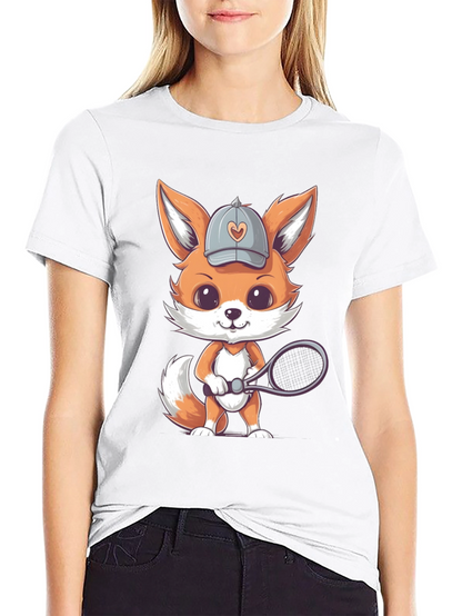 Cute Fox Tennis Player Graphic Tee