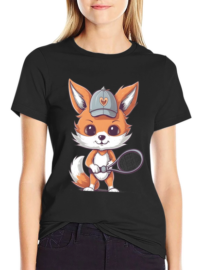 Cute Fox Tennis Player Graphic Tee