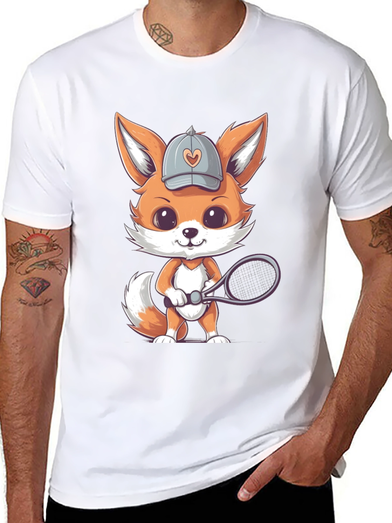 Cute Fox Tennis Player Graphic Tee
