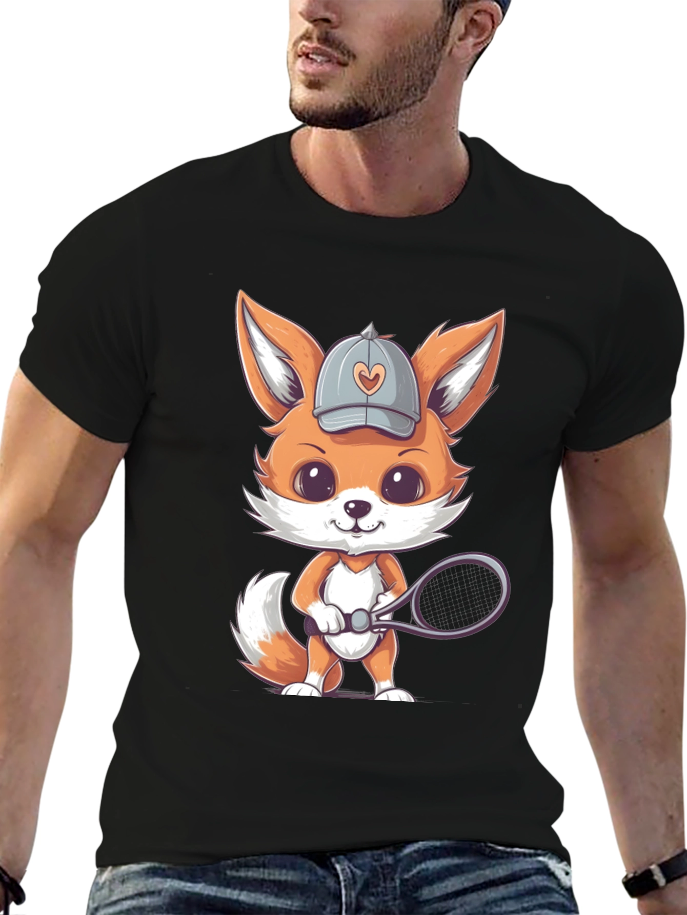 Cute Fox Tennis Player Graphic Tee