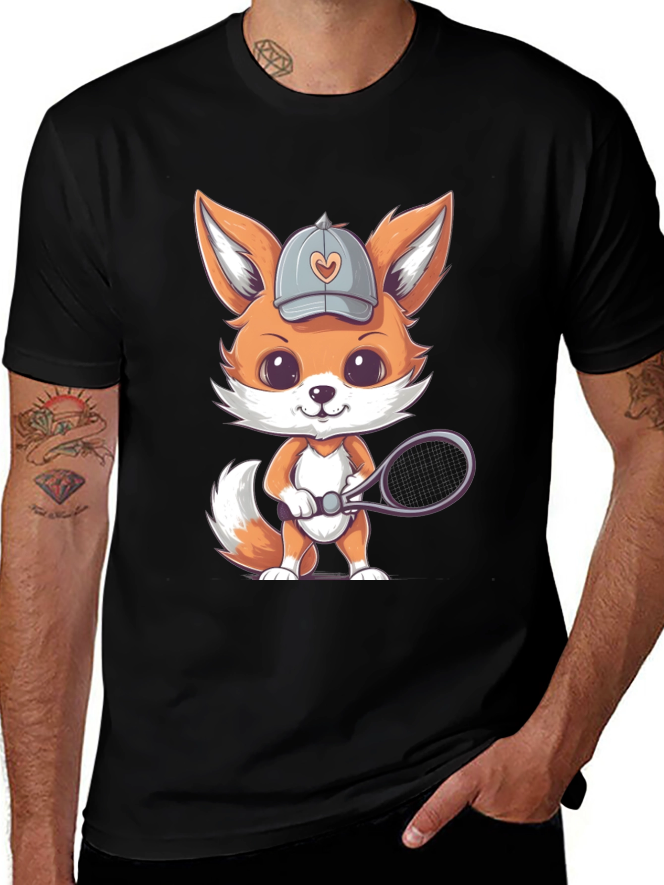 Cute Fox Tennis Player Graphic Tee
