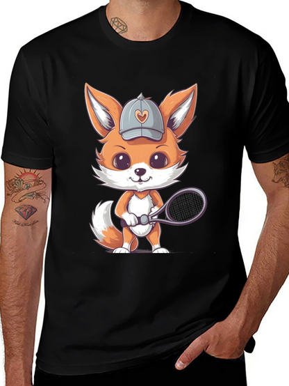 Cute Fox Tennis Player Graphic Tee